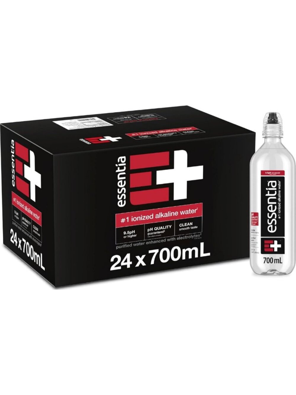 Ionized Alkaline Water 9.5+ pH, 99.9% Pure, 24 Pack of 700mL Sport Bottles